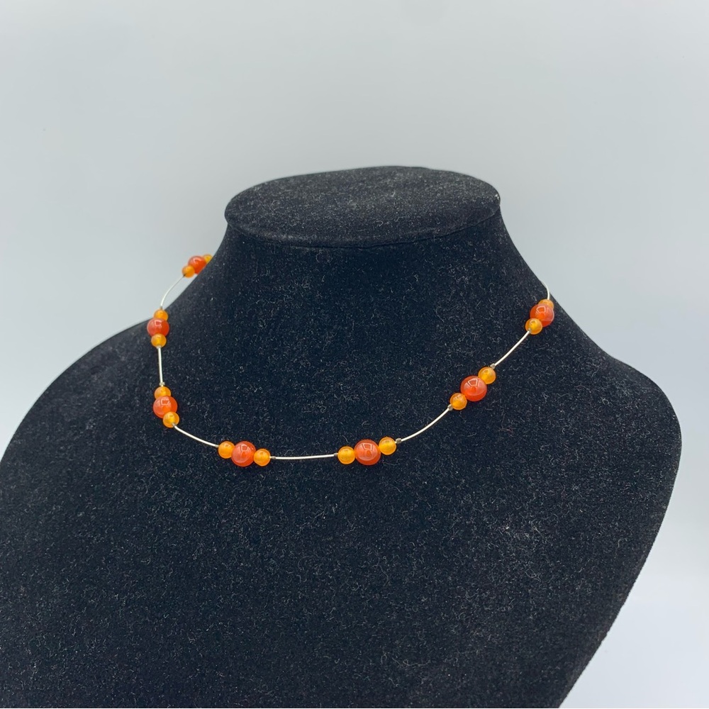 Vintage Handbeaded Orange Necklace Chocker